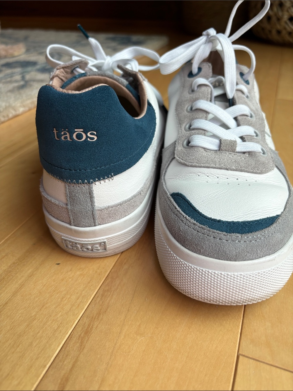 Taos Footwear Women's White, Gray, Teal Suede & Leather Sneakers - Picture 2 of 4